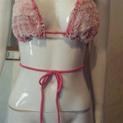 Pink Furkini Faux Fur Bikini Top And Mini Skirt Set Etsy