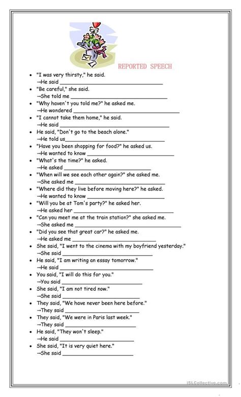 Reported Speech Worksheet Free Esl Printable Worksheets Made By