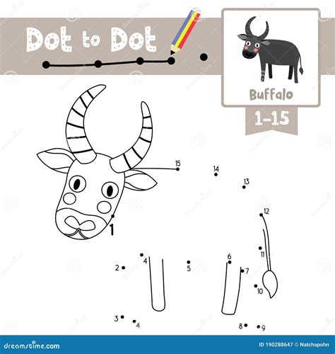 Dot To Dot Educational Game And Coloring Book Buffalo Animal Cartoon