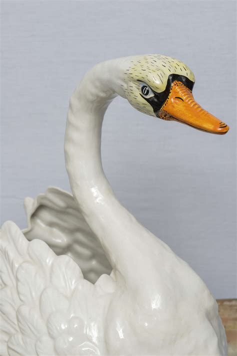 Italian Ceramic Swan Centerpiece Or Planter Hand Painted Circa S