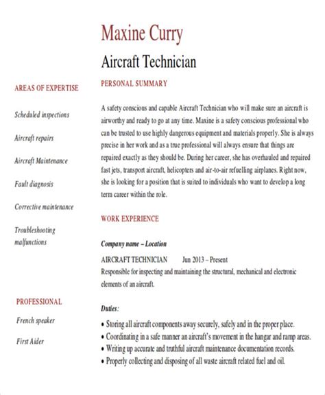 Free 9 Sample Maintenance Technician Resume Templates In Ms Word Pdf