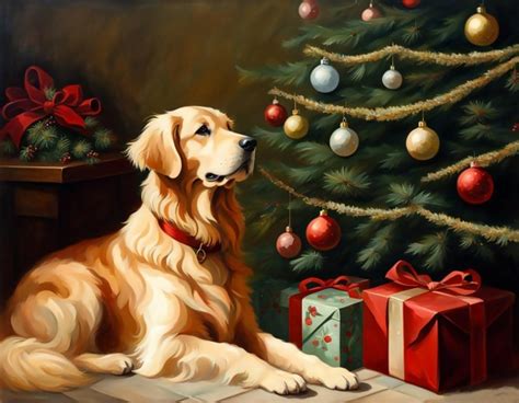 Golden Retriever Vintage Christmas Free Stock Photo Public Domain