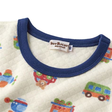 ミキハウス あったかキルト素材 乗り物柄 腹巻き付き長袖パジャマ アイボリー 80cm 90cm 100cm 110cm 120cm ホットビスケッツ HOT BISCUITS 70