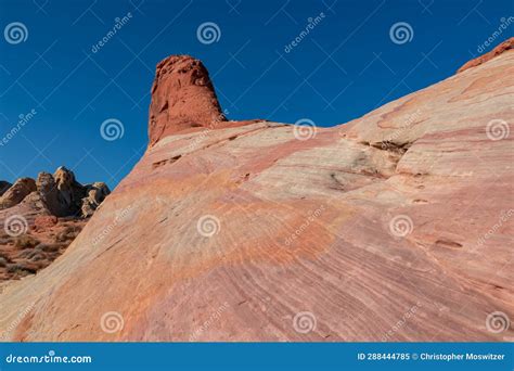 Valley Of Fire Scenic View Of Striated Red And White Rock Formations Along The White Domes