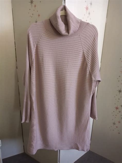 Cos Dusky Pink Ribbed Knitted Jumper Dress Wool M Good Used