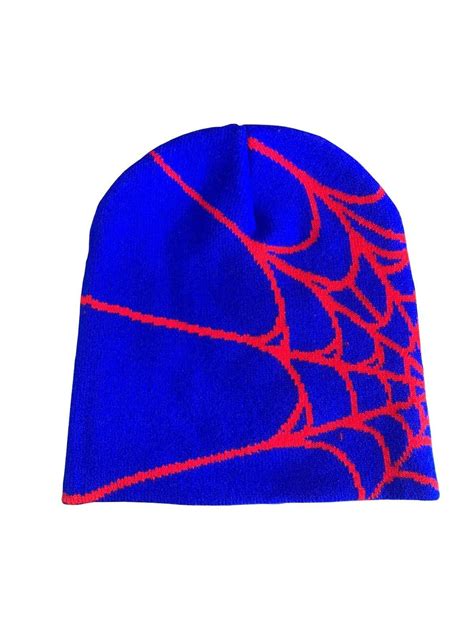 Spider Web Jacquard Beanie Blue Red Etsy