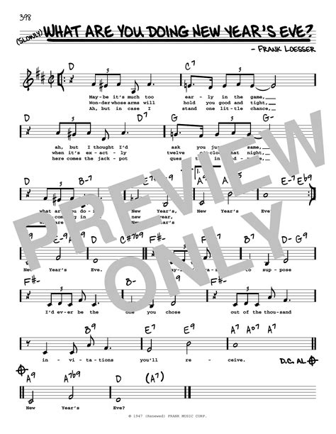 Frank Loesser What Are You Doing New Years Eve Low Voice Sheet