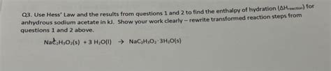 Solved Enthalpy Of Hydration Data Sheet Show All Your Work Chegg