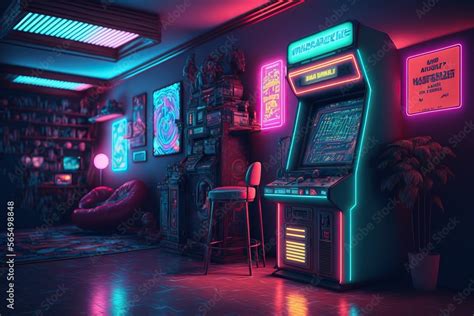 Retro Arcade Machin Room A Synthwave Hall With Arcade Machin S