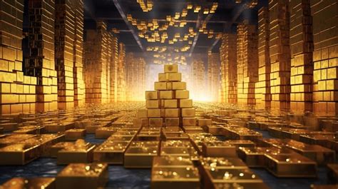 A gold bar in a building with gold bars in the middle | Premium AI ...