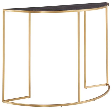 Contemporary Console Table Half Moon Design With Antique Gold Frame And Wood Top Contemporary