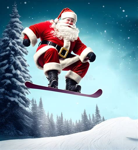 Santa Claus Skiing Generative Ai Illustration Stock Illustration