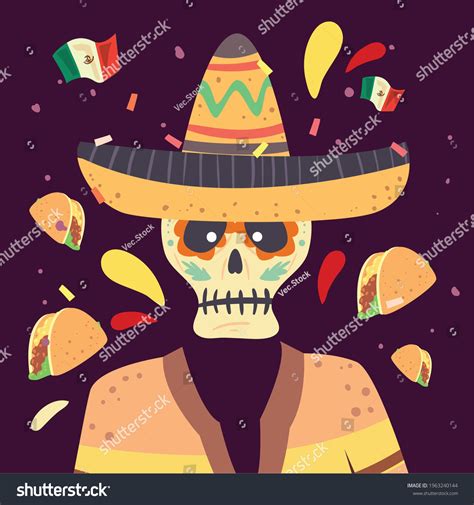 Mexican Skull Hat Poncho Stock Vector Royalty Free 1963240144