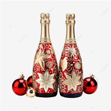 Dos Botellas De Champ N Con Adornos Navide Os En Rojo Png Dibujos Vino