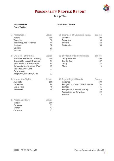 Personality Profile Report Process Communication Model