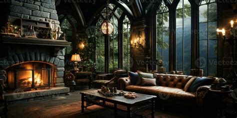 Interior Design, Beautiful Living room Gothic Style, Luxury Mansion ...