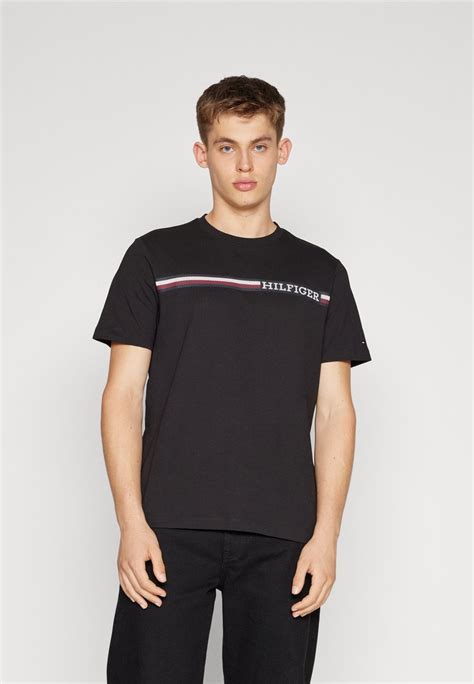 Tommy Hilfiger Monotype Chest Stripe Tee Print T Shirt Black Uk