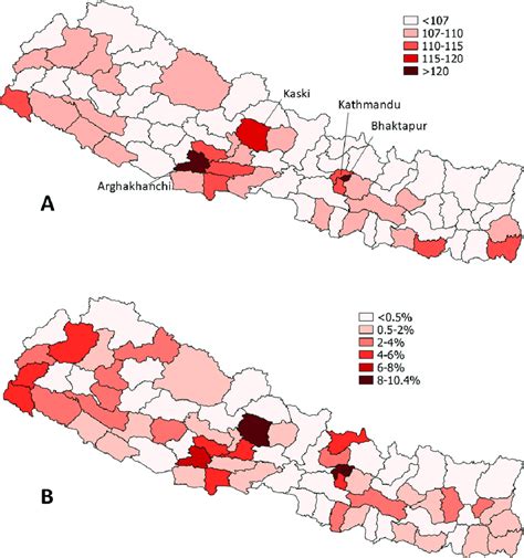 A Sex Ratio At Birth By District B Estimated Percentage Of Girl