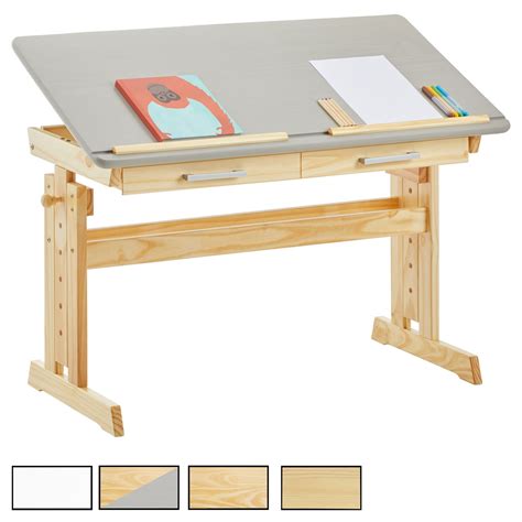 Bureau Enfant Olivia En Pin Massif R Glable En Hauteur Et Plateau