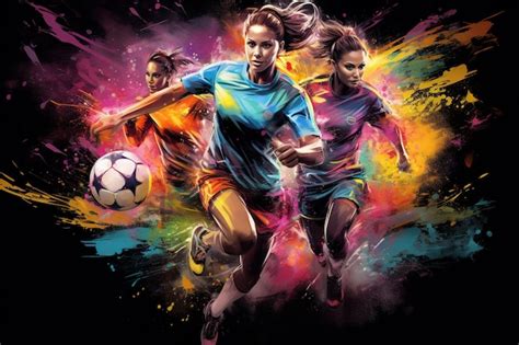 Dos Chicas De Fútbol En Un Fondo Colorido Imagen Premium Generada Con Ia