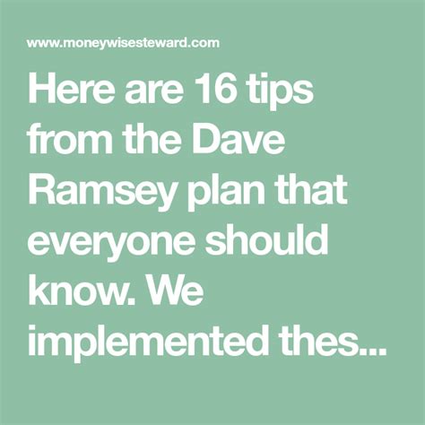 16 Tips From The Dave Ramsey Plan That You Need To Know Artofit