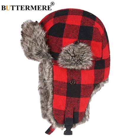 Buttermere Mens Winter Bomber Hat Fur Red Warm Earflap Cap Windproof