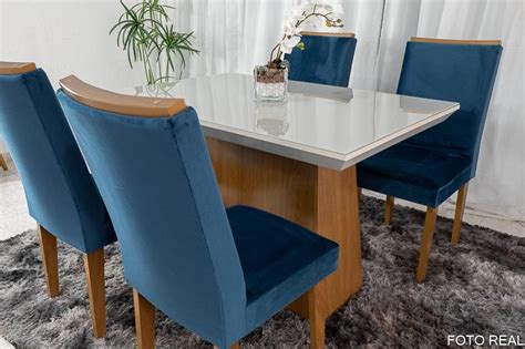 Mesa De Jantar Luna Imbuia Tampo Mdf E Vidro Off Cadeiras