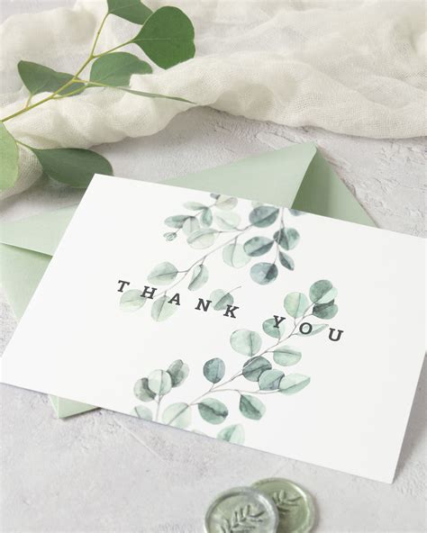 Eucalyptus Wedding Thank You Card Template Greenery Wedding Etsy