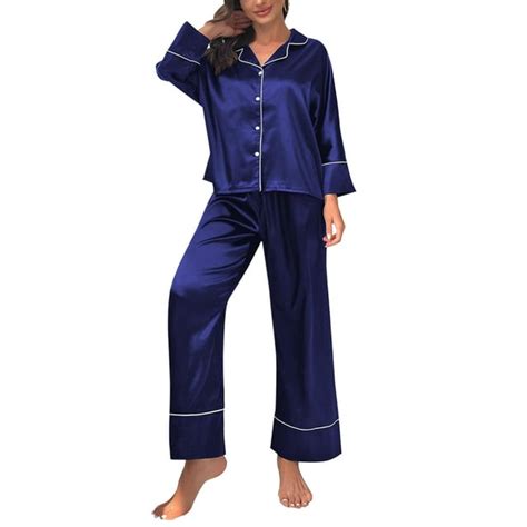 Tsv Silk Satin Pajamas Set Womens Classic Button Down Long Sleepwears