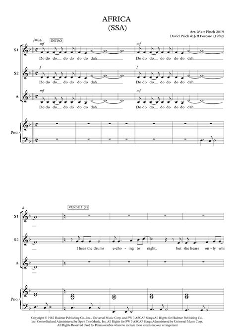 Africa Arr Matt Finch By Toto Sheet Music For Ssa Choir At Sheet