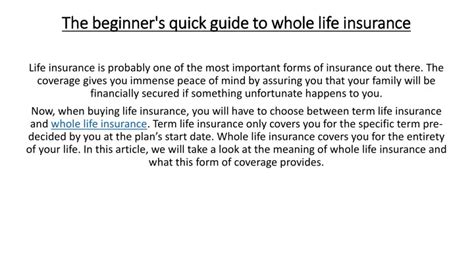 Ppt The Beginner S Quick Guide To Whole Life Insurance Powerpoint