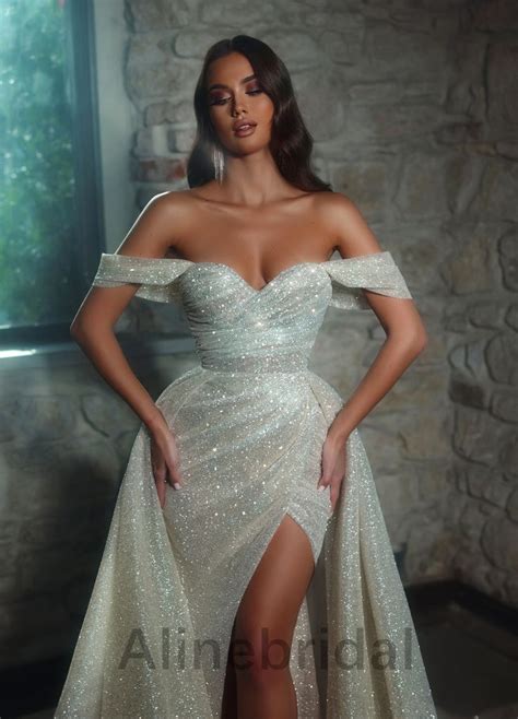 Sexy Sweetheart Off Shoulder Side Slit Sheath Long Prom Dress Pd3590