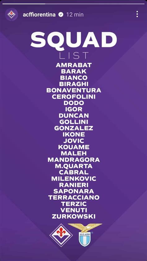 I Convocati Della Fiorentina Per La Lazio Sottil Ancora Fuori Barak E