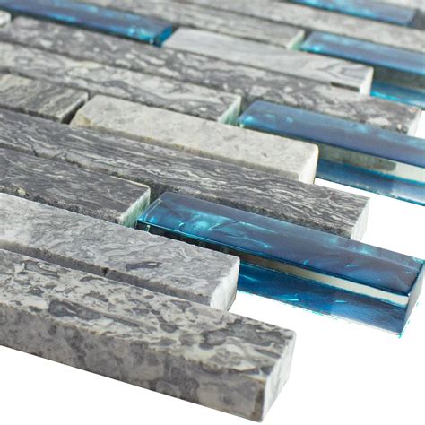 Mosa Que En Verre Carreaux En Pierre Naturelle Manavgat Gris Bleu Brick