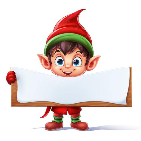 Premium Ai Image Funny Cartoon Red Christmas Elf Holding A Sign In