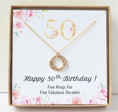 50th Birthday Gold Necklace For Women Birthstone 50th Etsy