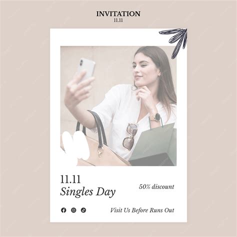 Premium PSD | Invitation template for 11.11 single's day sales with leaves