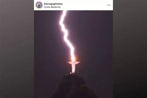 Photo Lightning Strikes Christ The Redeemer Statue In Brazil