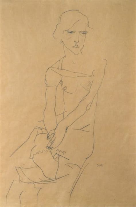 Egon Schiele Sitzender Halbakt Hände im Schoss Seated Semi Nude