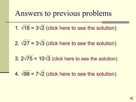 Simplifying Square Root Radicals Ppt