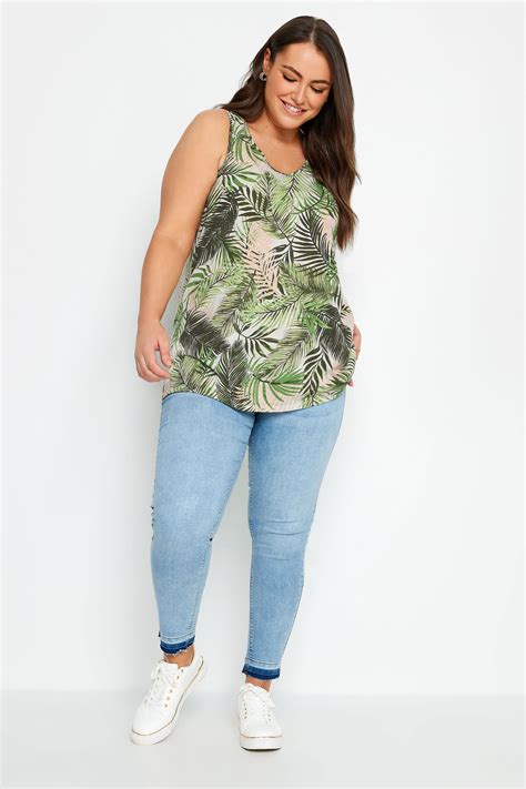 Yours Plus Size Green Tropical Print Vest Top Yours Clothing