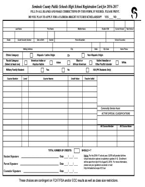 Fillable Online Seminole County Public Schools High School Registration