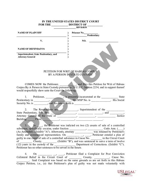 Writ Habeas Corpus Agreement With Court In Kings Us Legal Forms