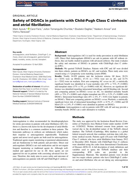 Pdf Safety Of Doacs In Patients With Child Pugh Class C Cirrhosis And