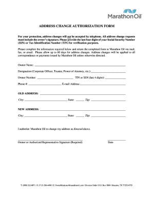 Fillable Online Address Change Authorization Form Marathonoil Fax