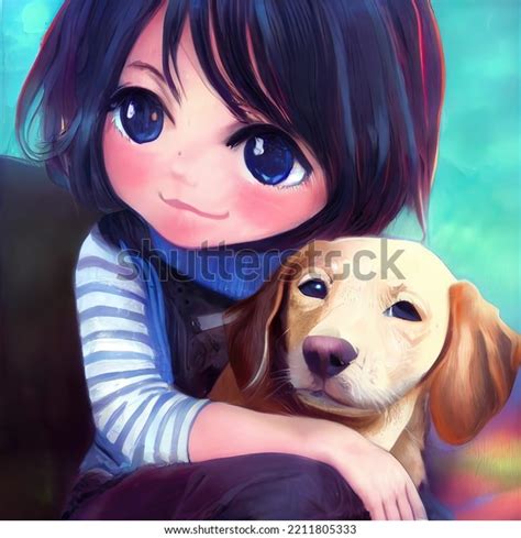 Cute Manga Girl Dog Illustration Art Stock Illustration 2211805333 ...