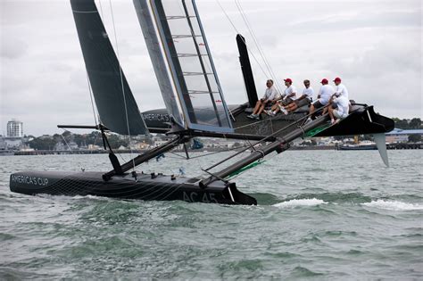 Sailracewin Americas Cup Ac45 Wing Sailed Catamaran Under Sail In