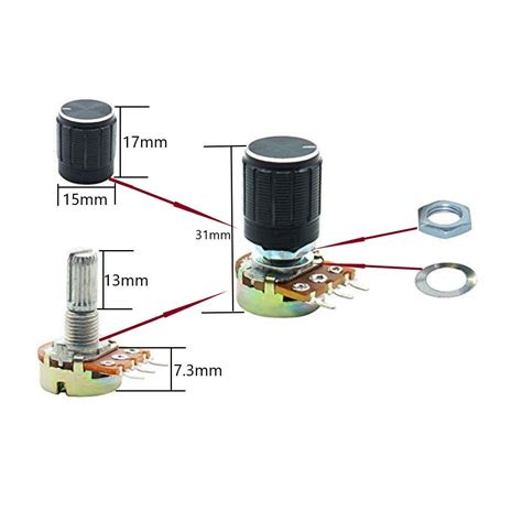 GTIWUNG 20Pcs B5K B10K B20K B50K B100K Ohm Potentiometer Knob Linear ...