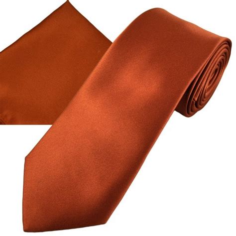 Plain Rust Orange Men S Satin Tie Pocket Square Handkerchief Set From