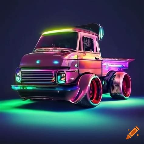 Vintage truck with rwb bodykit and neon lights on Craiyon